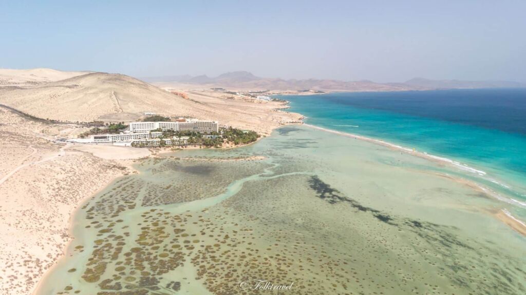 vue en drone de la lagune de Sotavento Fuerteventura