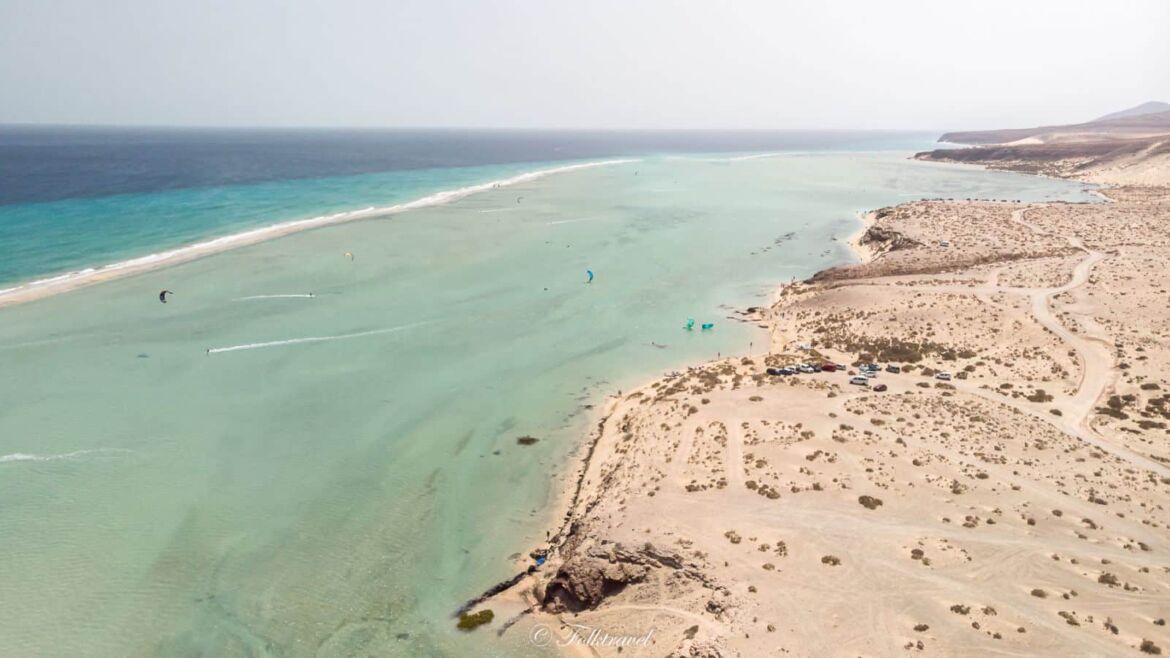 vue en drone Fuerteventura lagune sotavento