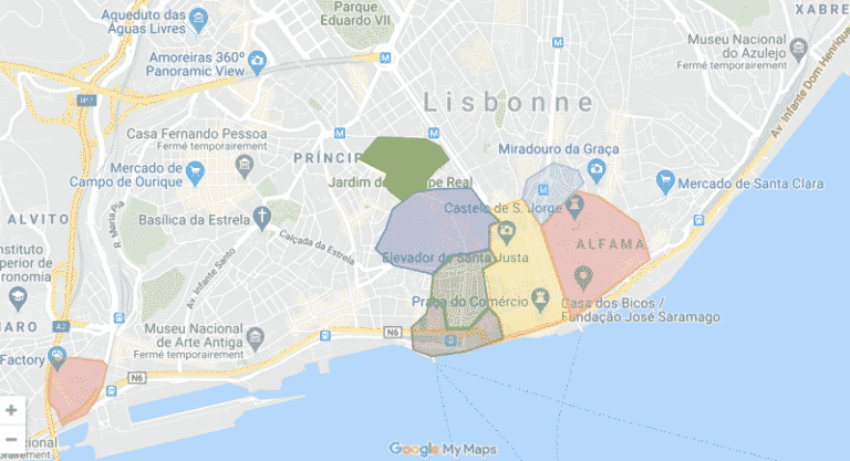 carte des quartiers de Lisbonne