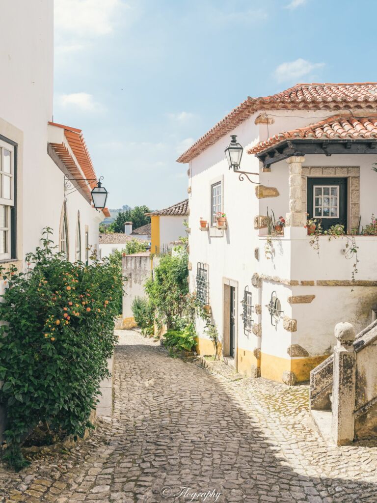 village d'Obidos au Portugal avec des maisons colorées et petite ruelle